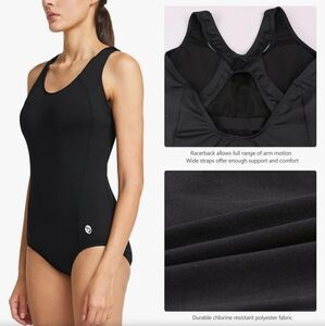 NEW!!‎ Baleaf Racerback Women's Black One Piece Swimsuit. Size 36